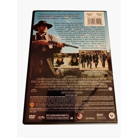 Wyatt Earp DVD Movie Kevin Costner Dennis Quaid Gene Hackman 1994 - Picture 2 of 4